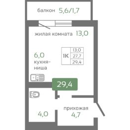 1-комн.кв., 29 м², этаж 17