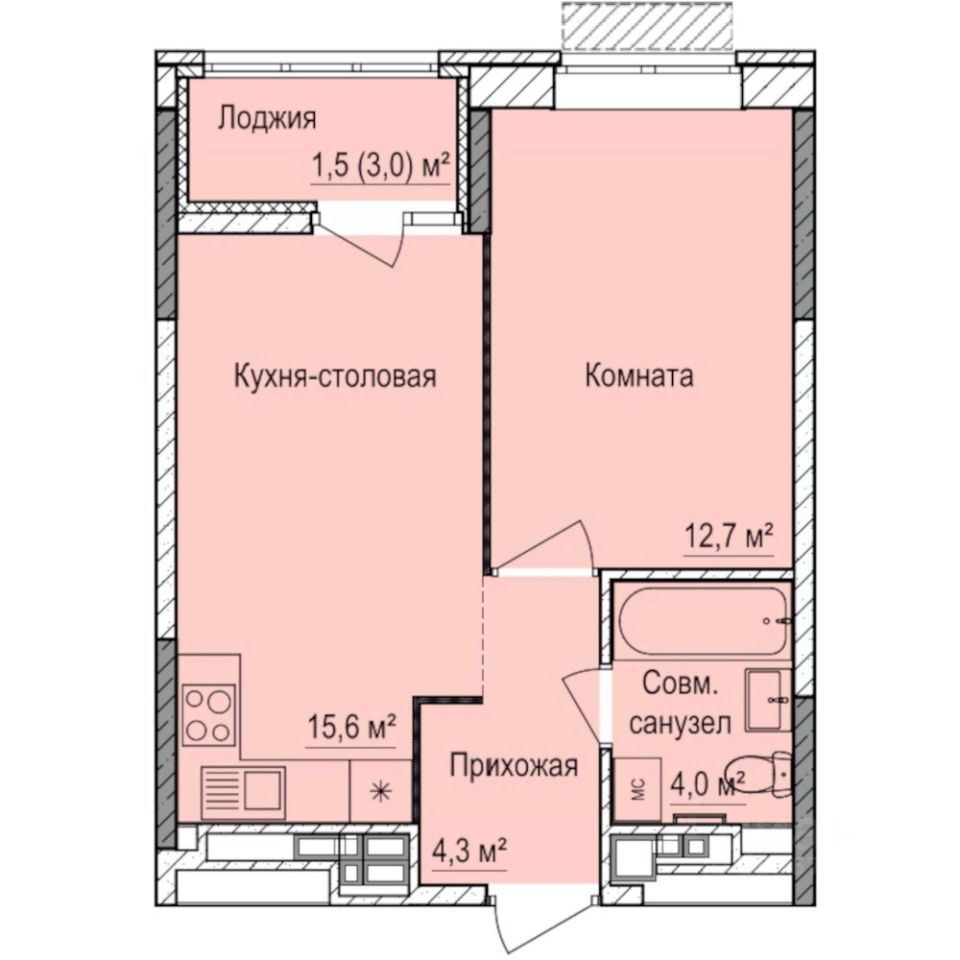 Продажа однокомнатной квартиры 38,1м² Ижевск, Удмуртская респ., Буммаш  жилой район, Покровский жилой комплекс - база ЦИАН, объявление 298061362