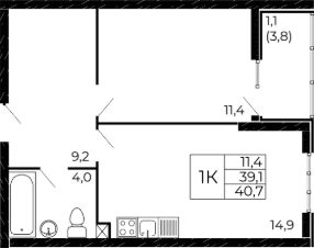 1-комн.кв., 41 м², этаж 6