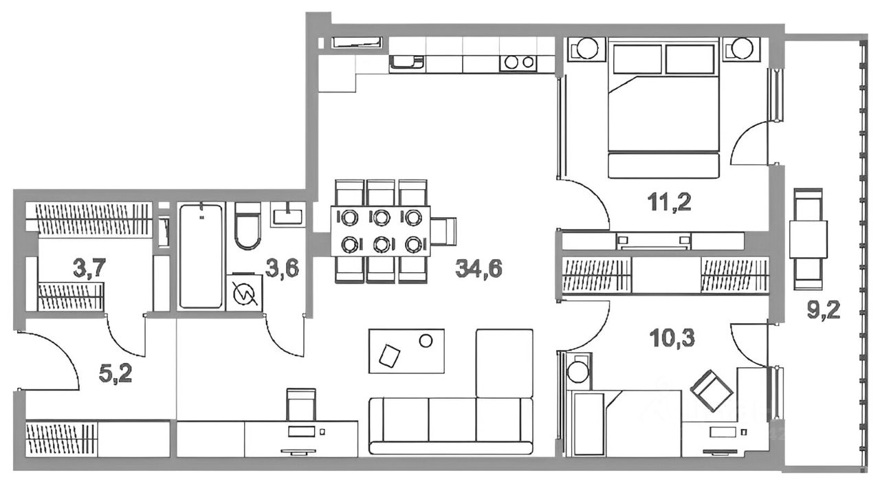 Продажа двухкомнатной квартиры 76,2м² ул. Горького, 54Б, Белгород,  Белгородская область - база ЦИАН, объявление 298741735