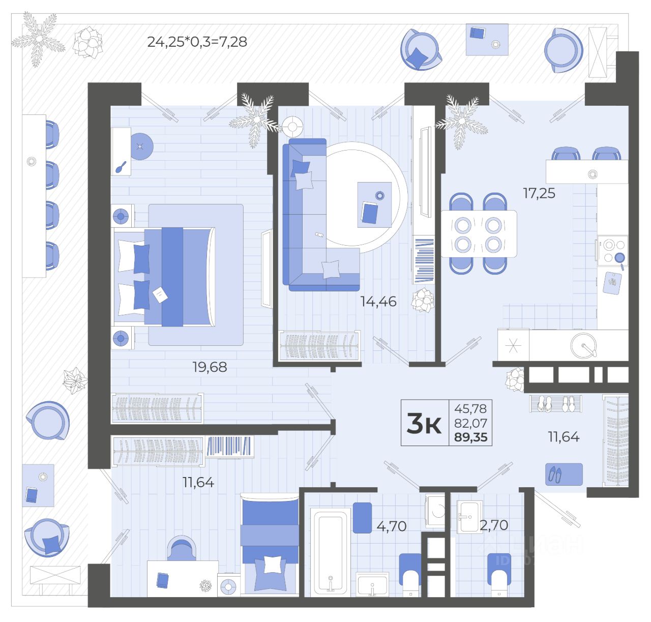 Купить трехкомнатную квартиру 89,4м² Тихорецк, Краснодарский край,  Тихорецкий район - база ЦИАН, объявление 298754742