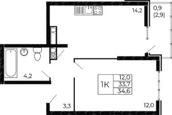 1-комн.кв., 35 м², этаж 14