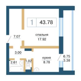 1-комн.кв., 44 м², этаж 2