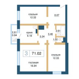 3-комн.кв., 71 м², этаж 17