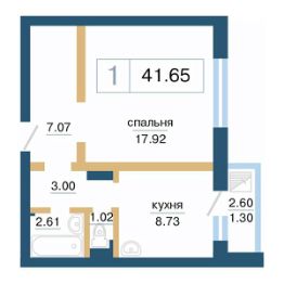 1-комн.кв., 42 м², этаж 16