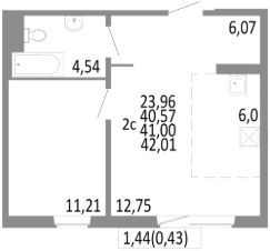 2-комн.кв., 41 м², этаж 10