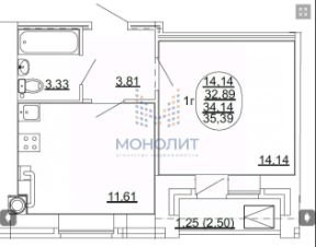 1-комн.кв., 36 м², этаж 8