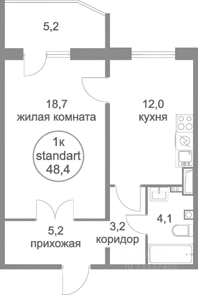 Планировка этой квартиры по данным Циан