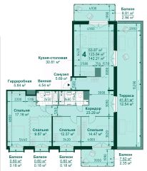 4-комн.кв., 124 м², этаж 14