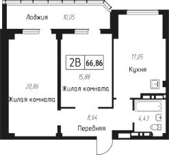 2-комн.кв., 67 м², этаж 18