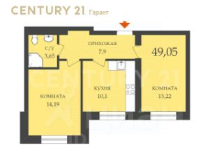 2-комн.кв., 49 м², этаж 3