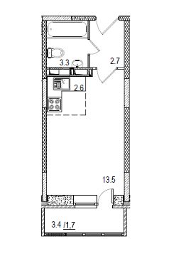 1-комн.кв., 26 м², этаж 8