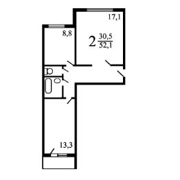 2-комн.кв., 52 м², этаж 5