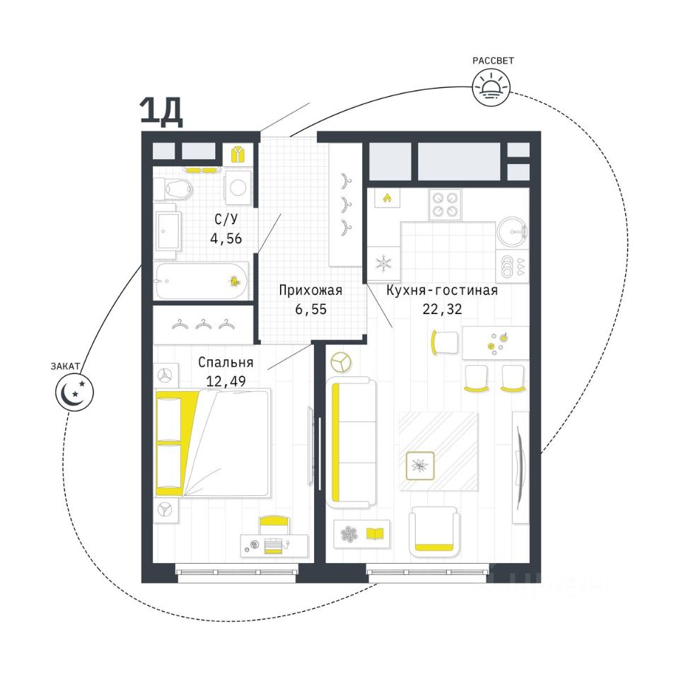 Продажа однокомнатной квартиры 45,9м² Шереметьевская ул., 12к4, Рязань,  Рязанская область - база ЦИАН, объявление 298868539