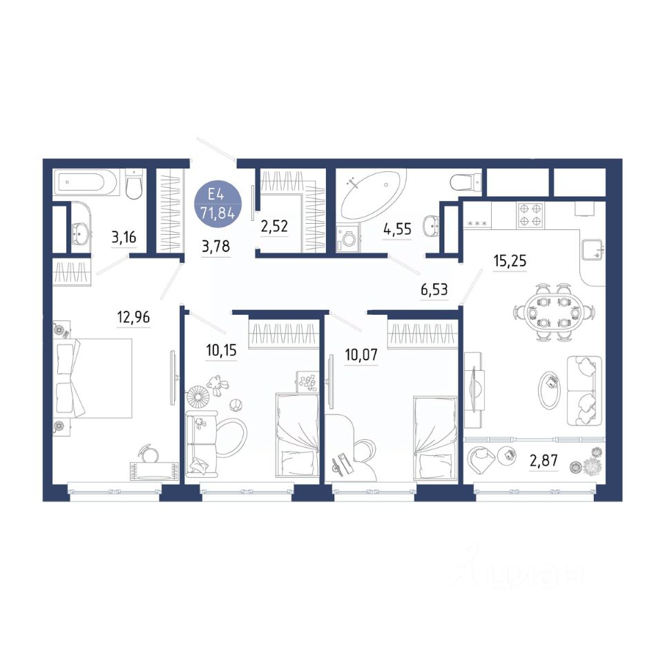 Продаю трехкомнатную квартиру 71,8м² Рязанская область, Рязанский район,  Дядьковское с/пос, Дядьково село, Бульвар Оптимистов жилой комплекс - база  ЦИАН, объявление 298870823