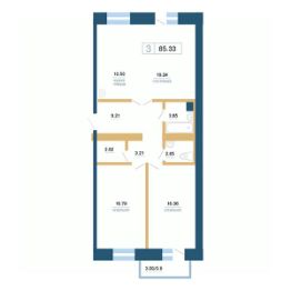 3-комн.кв., 90 м², этаж 2