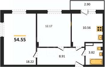 2-комн.кв., 55 м², этаж 7