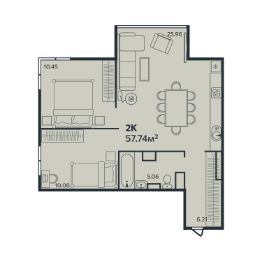 2-комн.кв., 58 м², этаж 7