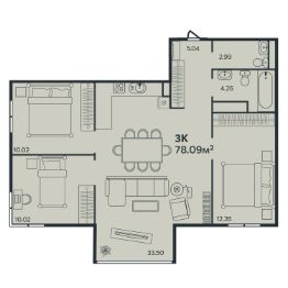 3-комн.кв., 78 м², этаж 2