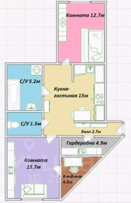 2-комн.кв., 64 м², этаж 1