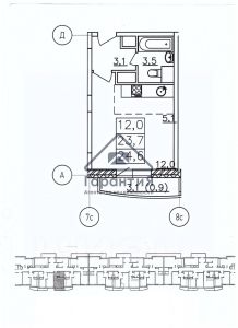 студия, 24 м², этаж 15