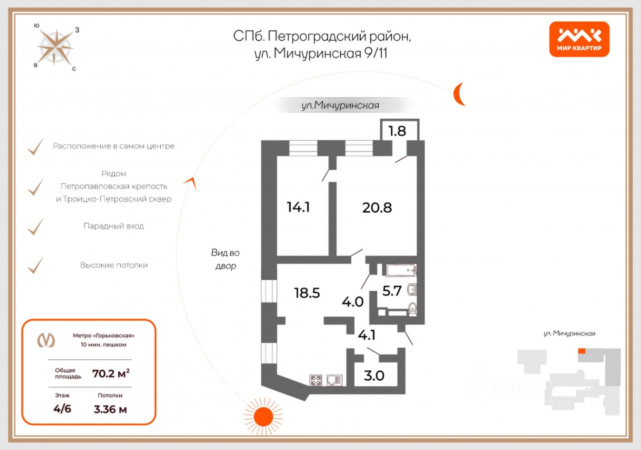 Купить квартиру на улице Мичуринская в Санкт-Петербурге, продажа квартир во  вторичке и первичке на Циан. Найдено 7 объявлений