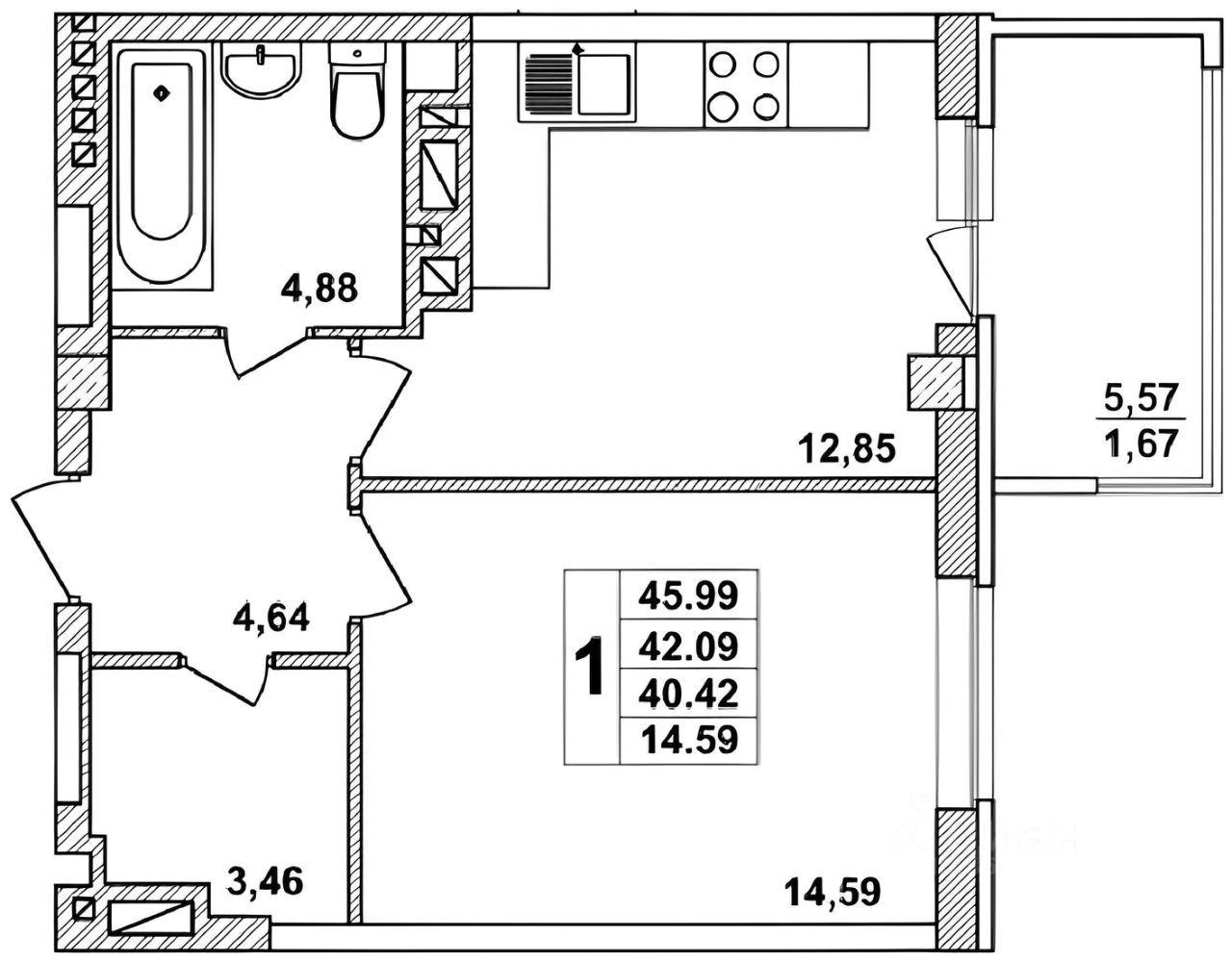 Планировка этой квартиры по данным Циан