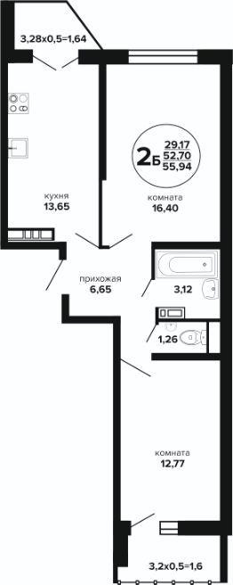 2-комн.кв., 56 м², этаж 23