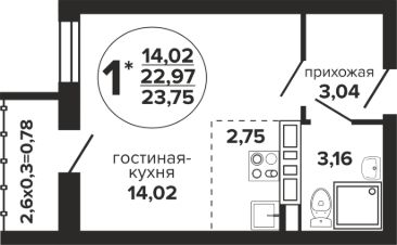 студия, 24 м², этаж 10