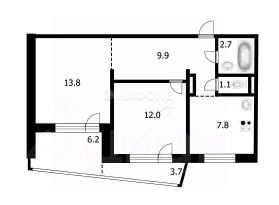 2-комн.кв., 47 м², этаж 2