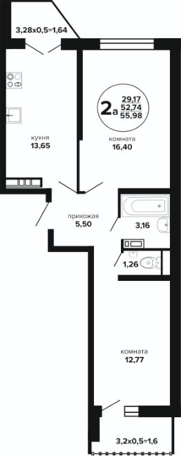 2-комн.кв., 56 м², этаж 15