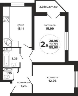 2-комн.кв., 56 м², этаж 17