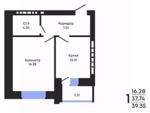 1-комн.кв., 39 м², этаж 8