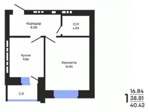 1-комн.кв., 40 м², этаж 4