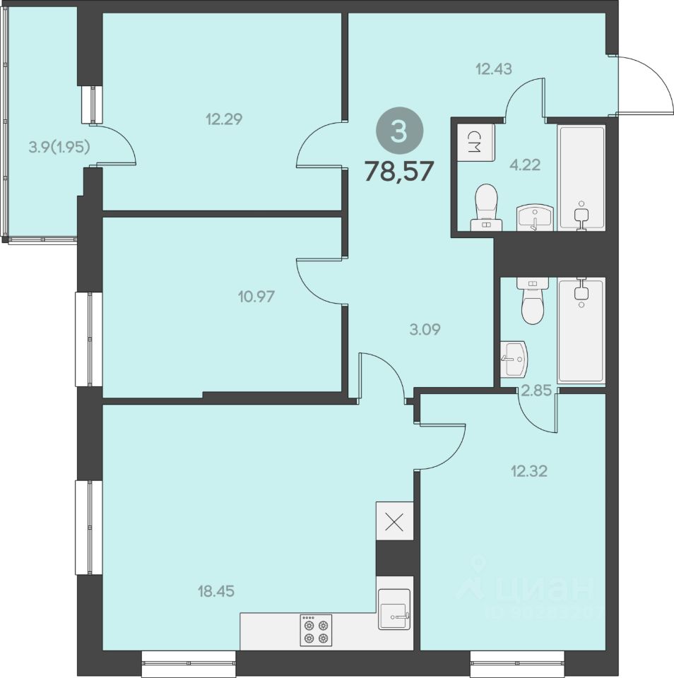 Продаю трехкомнатную квартиру 79,5м² ул. Карбышева, 22Б, Владивосток,  Приморский край - база ЦИАН, объявление 298994342