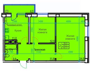 2-комн.кв., 68 м², этаж 1