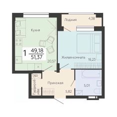 1-комн.кв., 51 м², этаж 3