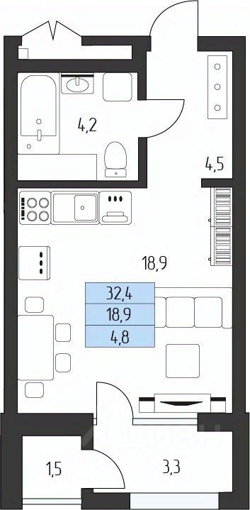 ПродаетсяСтудия,30,84м²