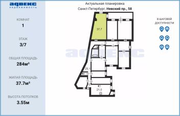 комната 284/38 м², этаж 3