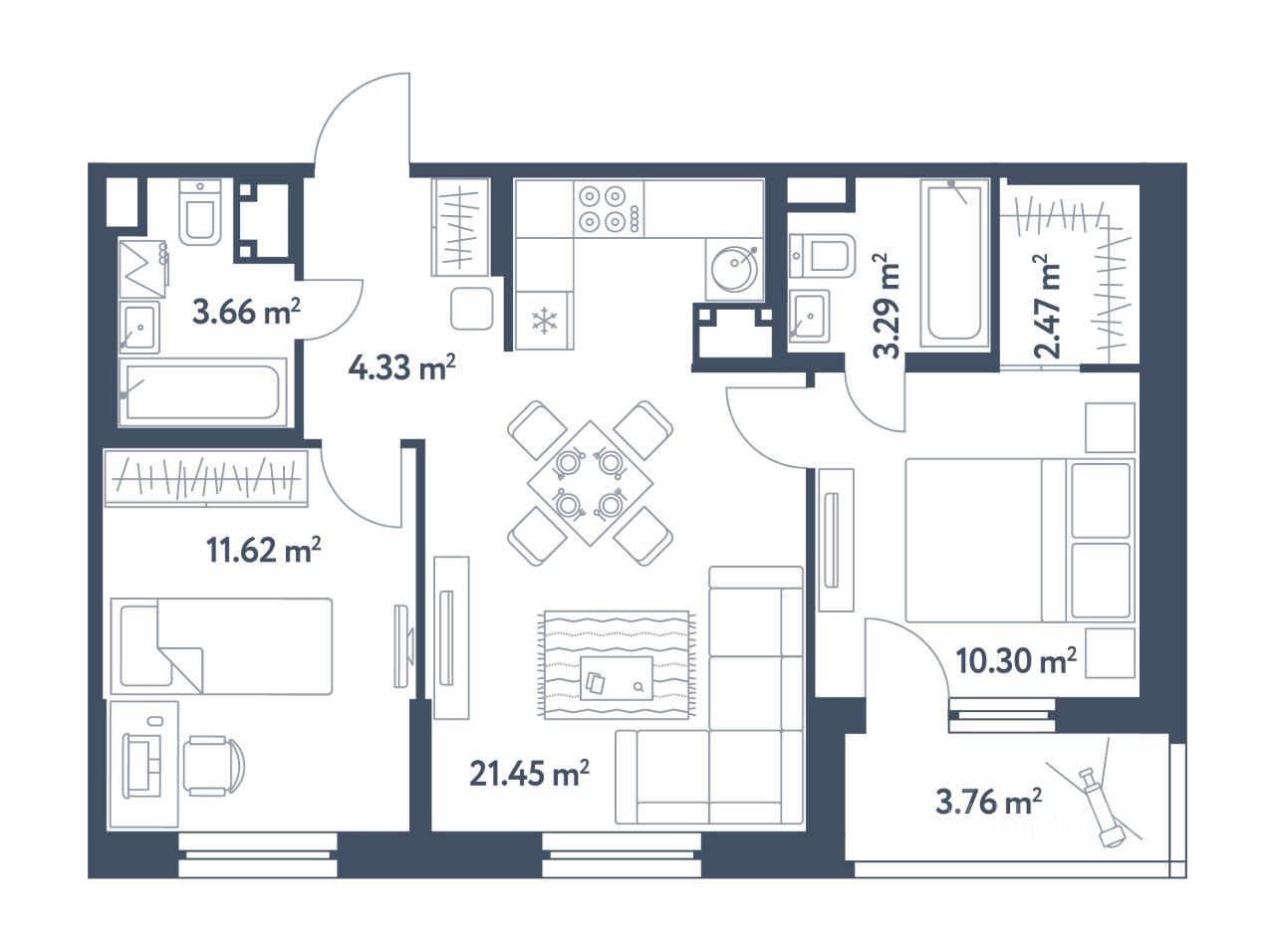 Продается3-комн.квартира,59м²