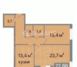 2-комн.кв., 73 м², этаж 16
