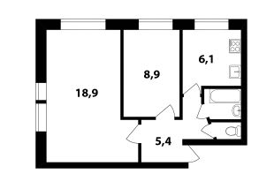 2-комн.кв., 44 м², этаж 6