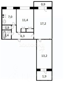 3-комн.кв., 60 м², этаж 9