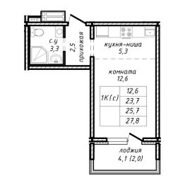 1-комн.кв., 26 м², этаж 15