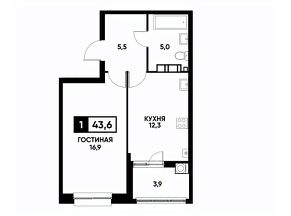 1-комн.кв., 44 м², этаж 3