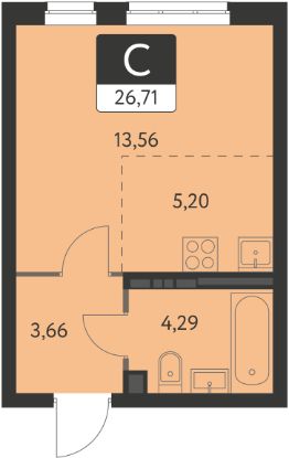 студия, 27 м², этаж 9