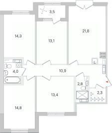 4-комн.кв., 99 м², этаж 3