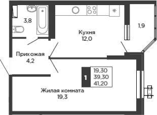 1-комн.кв., 39 м², этаж 11