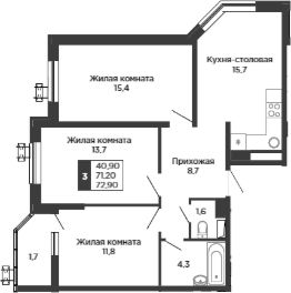 4-комн.кв., 71 м², этаж 21