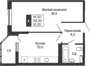 1-комн.кв., 39 м², этаж 14